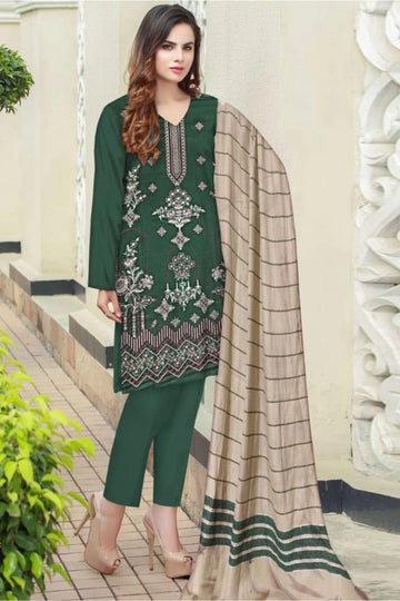 3 Piece Dhanak Bana doria Front Embroidery Skin valvet shawl ZR-1293-WC
