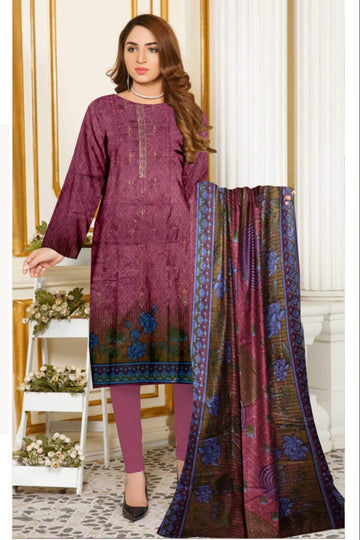 3 Piece Dhanak 2 Head Embroidery Zari Dupata ZR-1296-WC
