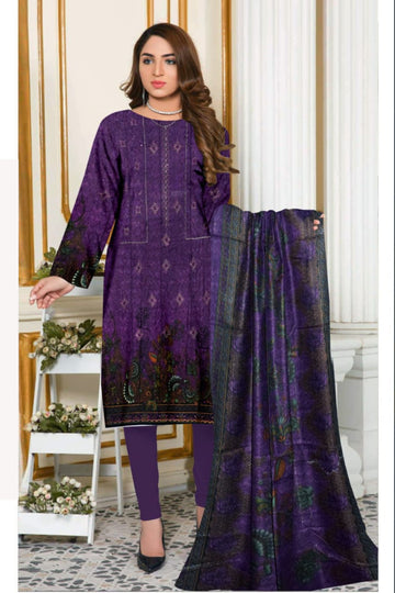 3 Piece Dhanak 2 Head Embroidery Zari Dupata ZR-1297-WC