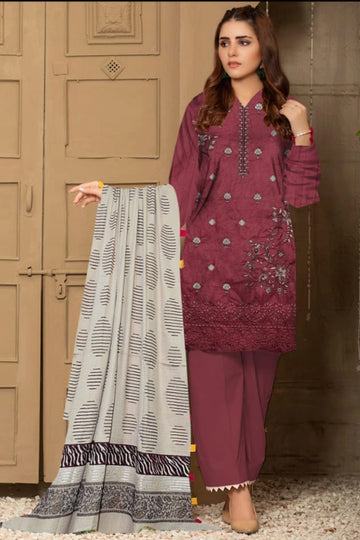 3 Piece Dhanak Bana Doria Embroidery Front with Chamki Shawl ZR-1292-WC
