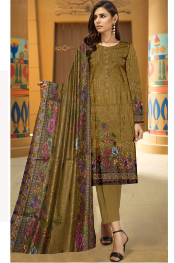 3 Piece Dhanak 2 Head Embroidery Zari Dupata ZR-1300-WC