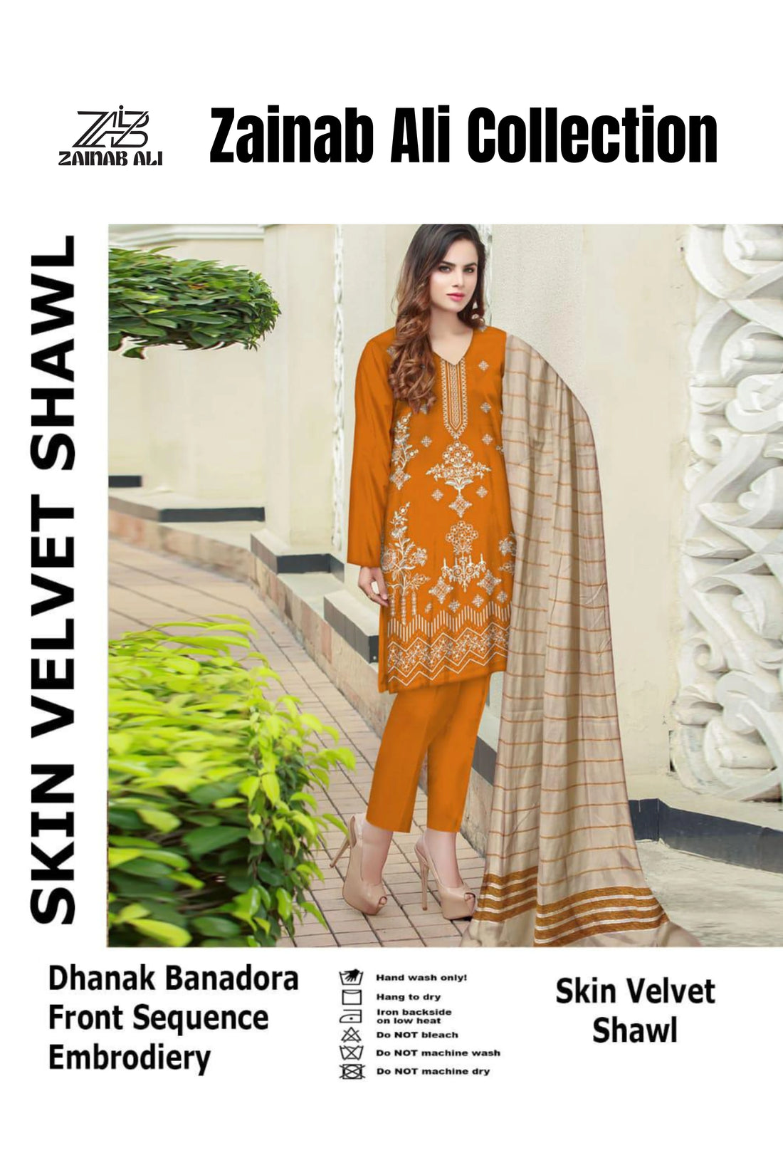 3 Piece Dhanak Bana doria Front Embroidery Skin valvet shawl ZR-1294-WC