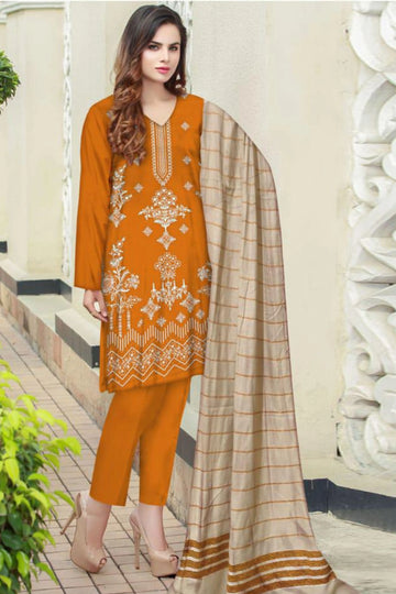 3 Piece Dhanak Bana doria Front Embroidery Skin valvet shawl ZR-1294-WC