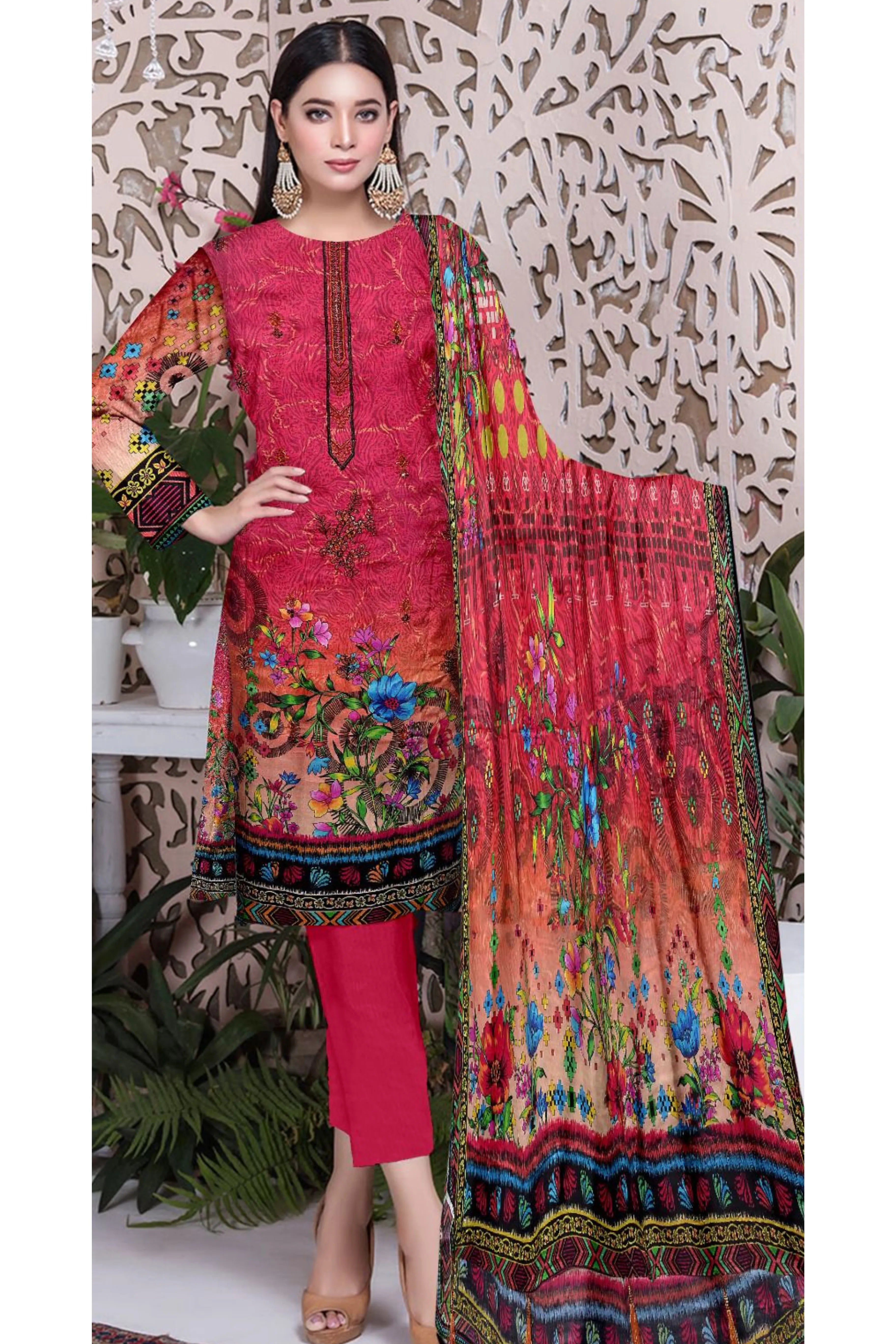 3 Piece Linuen Embroidery with Tussal Lace Dupatta ZR-1310-WC