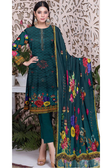 3 Piece Linuen Embroidery with Tussal Lace Dupatta ZR-1308-WC