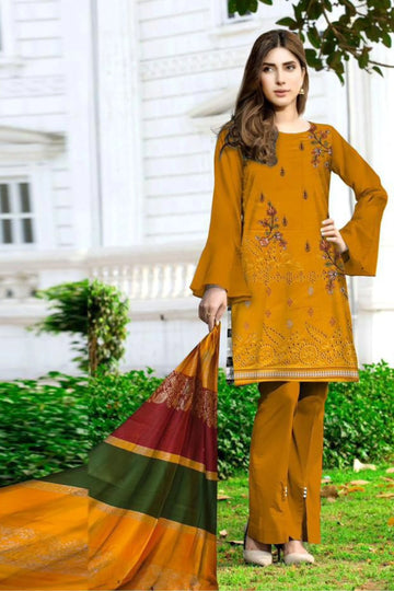 3 Piece Gul Ahmad Dhanak Front Embroidery 3D Shawl ZR-1291-WC