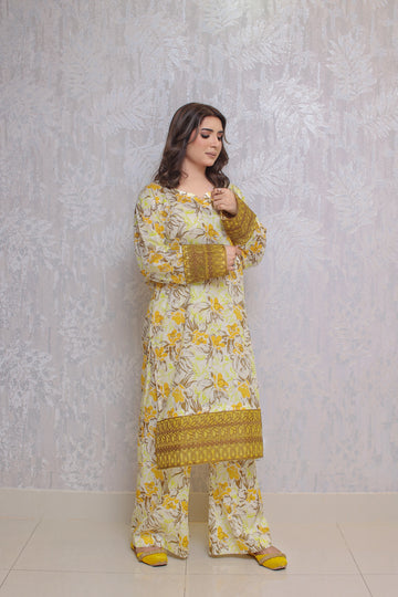 2 Piece - Off White Color Soft Lawn Tana-Bana | ZB1009-SM