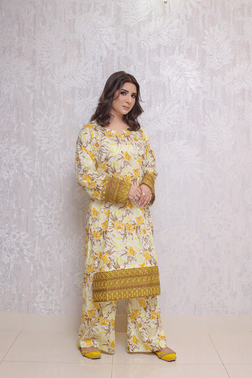 2 Piece - Off White Color Soft Lawn Tana-Bana | ZB1009-SM