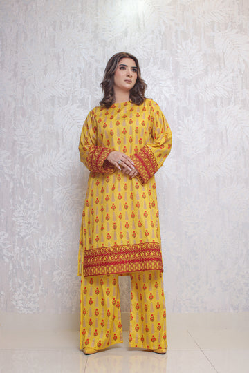2 Piece - Yellow color soft lawn All Over Print Embroidery front | ZB1003-SM