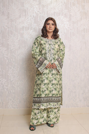 2 Piece - Floral Green Bana Doria Suit | ZB1019-SM