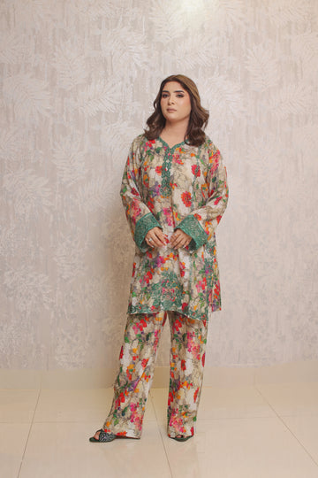 2 Piece - Peach Multi Printed Color Soft Lawn | ZB1022-SM