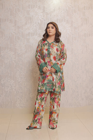 2 Piece - Peach Multi Printed Color Soft Lawn | ZB1022-SM