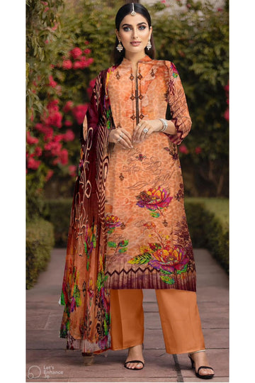 3 Piece Linuen Embroidery with Tussal Lace Dupatta ZR-1313-WC