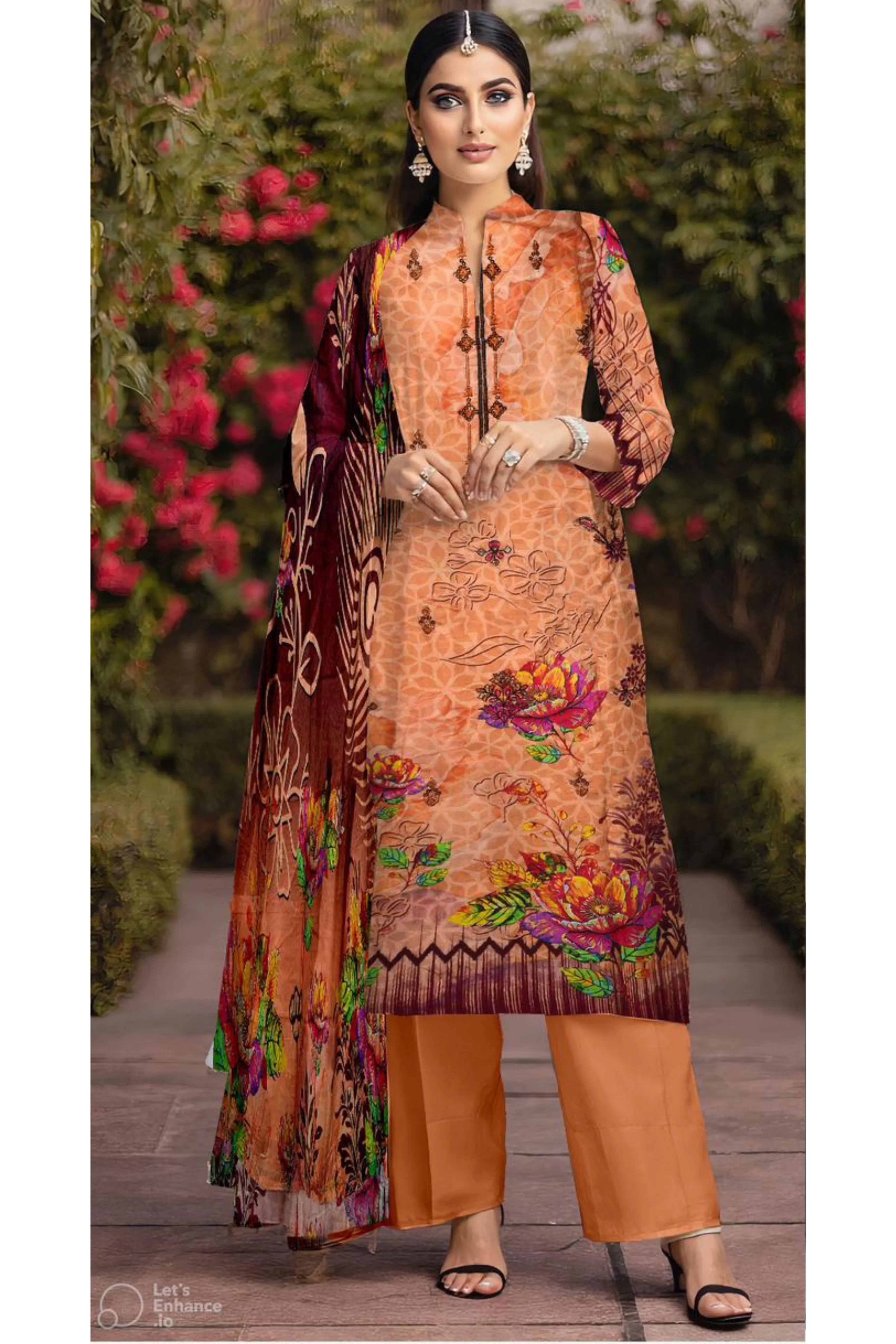 3 Piece Linuen Embroidery with Tussal Lace Dupatta ZR-1313-WC