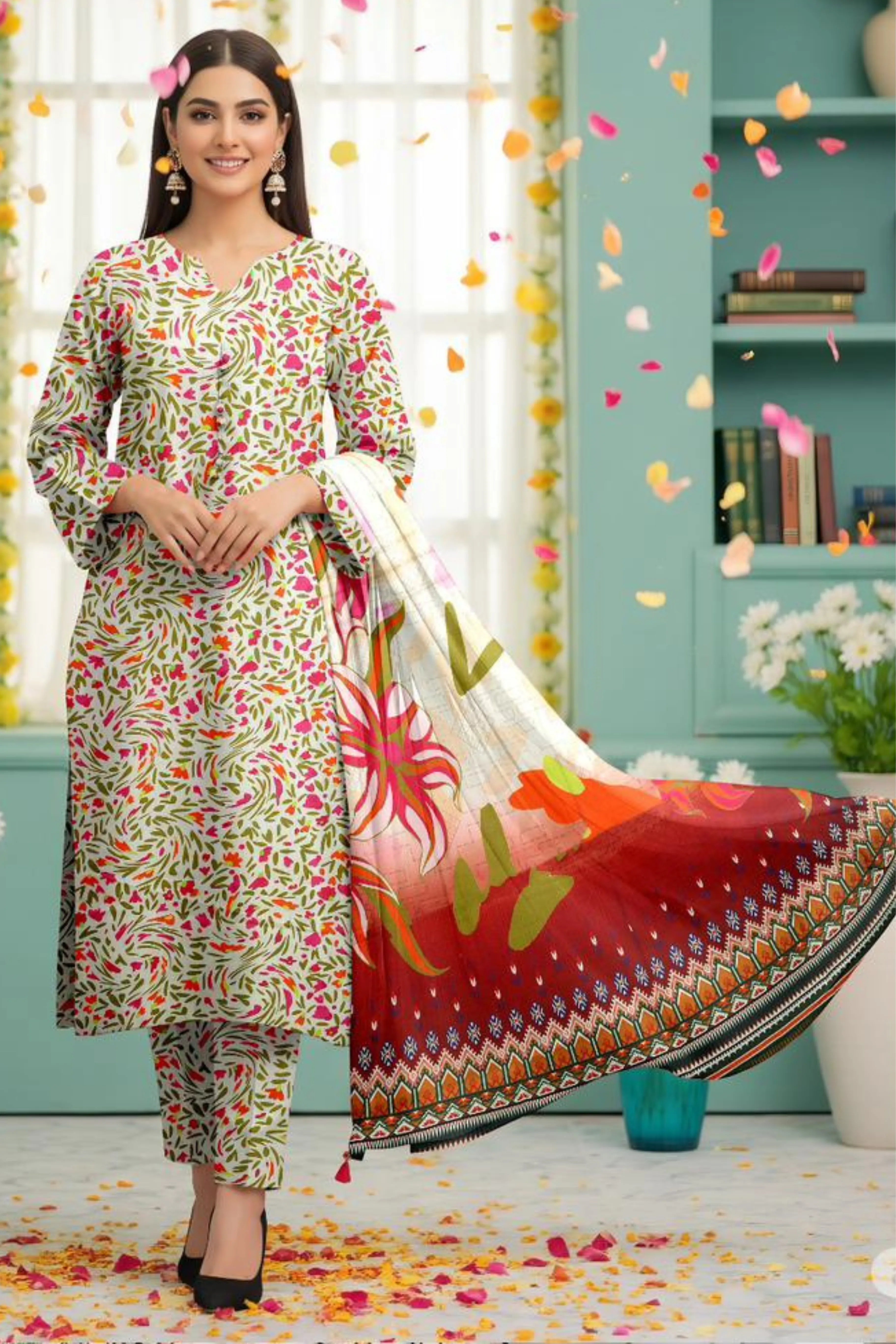 3 Piece Bana Doria Linuen Printed with Tana Dora Dupatta ZR-1323-WC