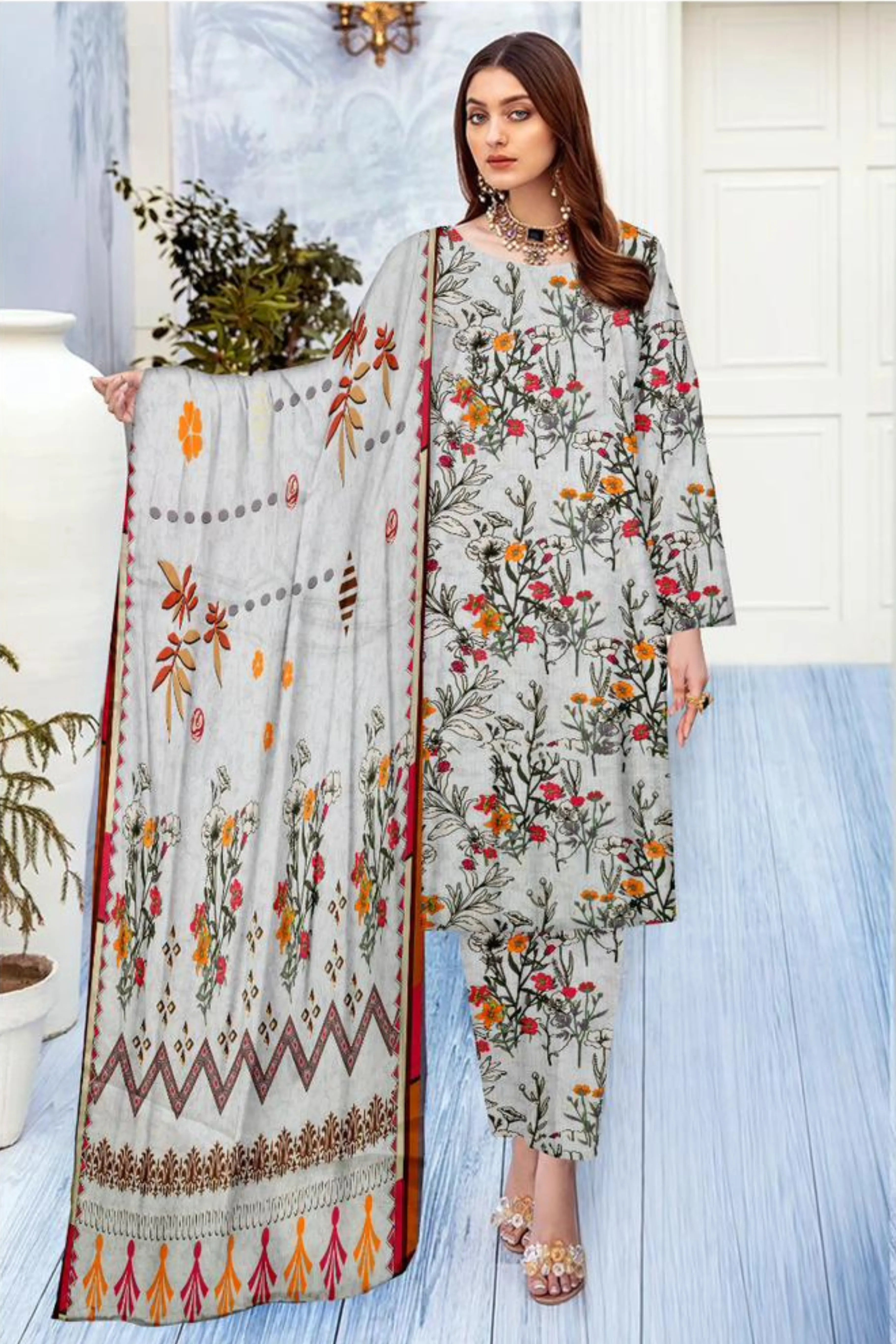 3 Piece Bana Doria Linuen Printed with Tana Dora Dupatta ZR-1322-WC