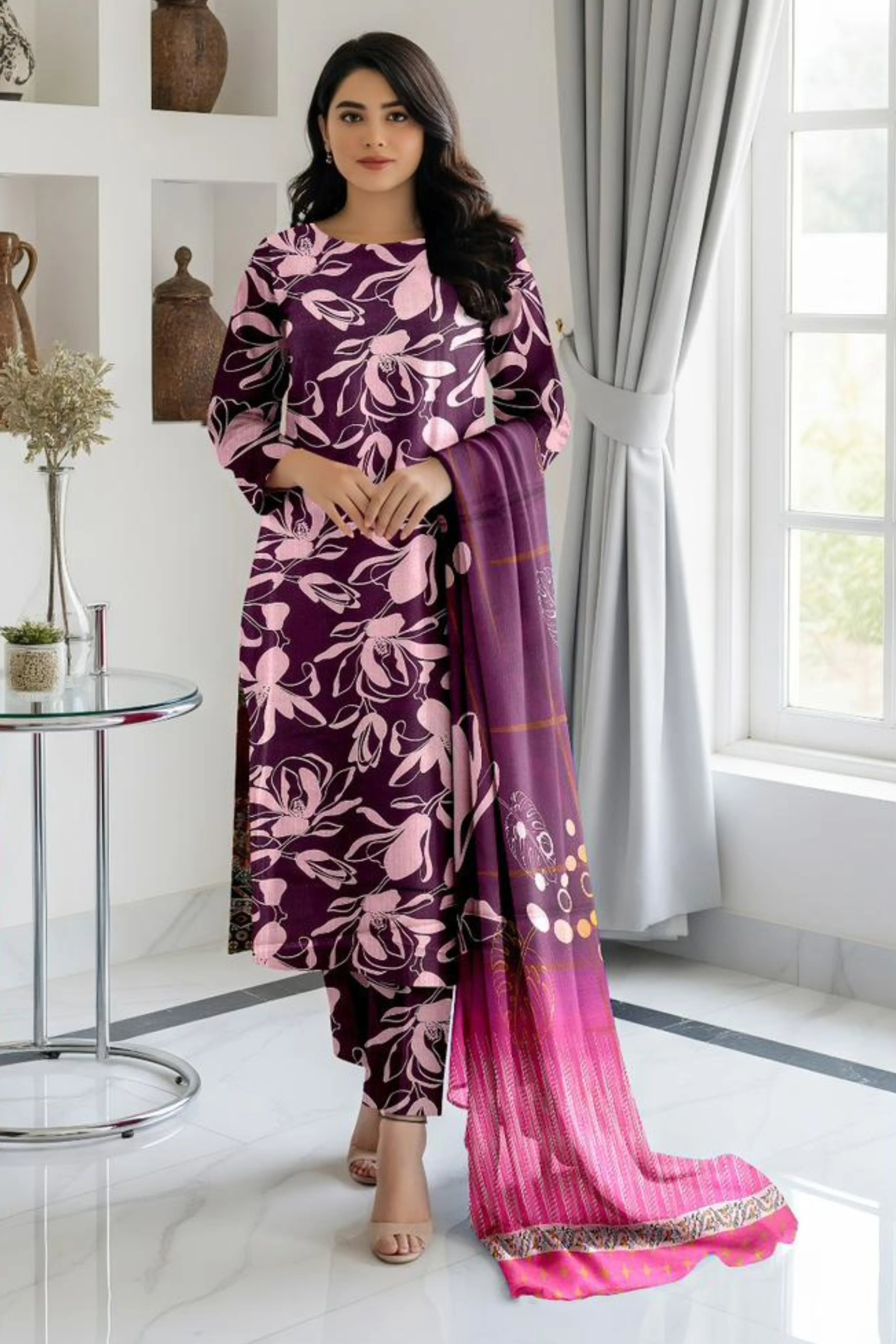 3 Piece Bana Doria Linuen Printed with Tana Dora Dupatta ZR-1321-WC