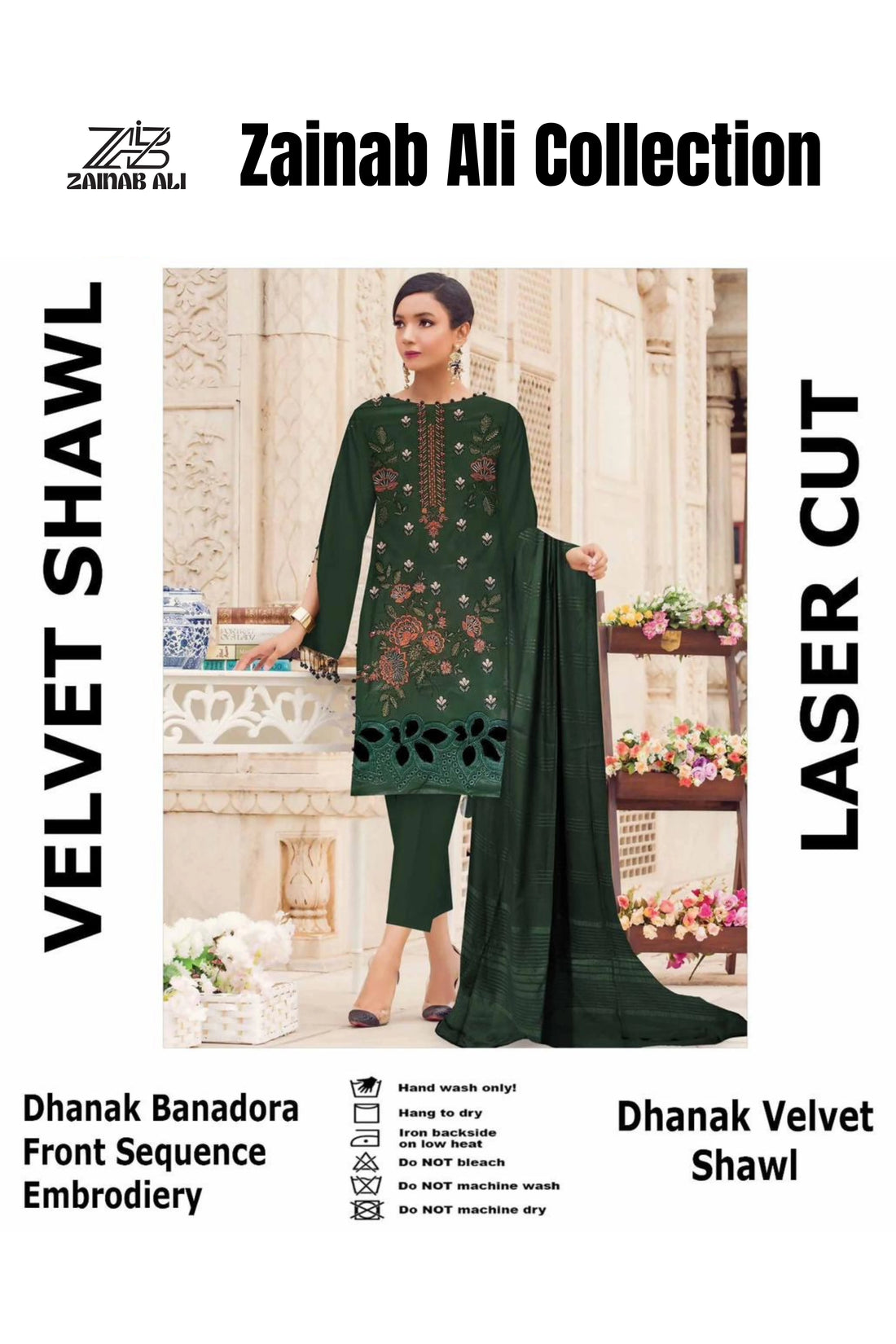 3 Piece Gul Ahmad Dhanak Karahi Valvet Shawl ZR-1290-WC