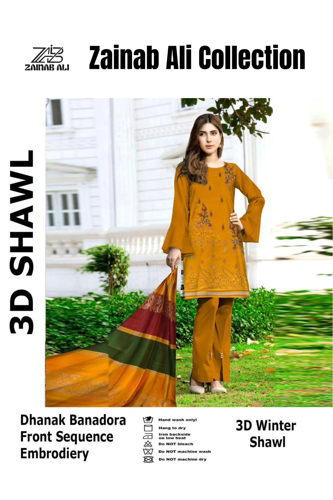 3 Piece Gul Ahmad Dhanak Front Embroidery 3D Shawl ZR-1291-WC