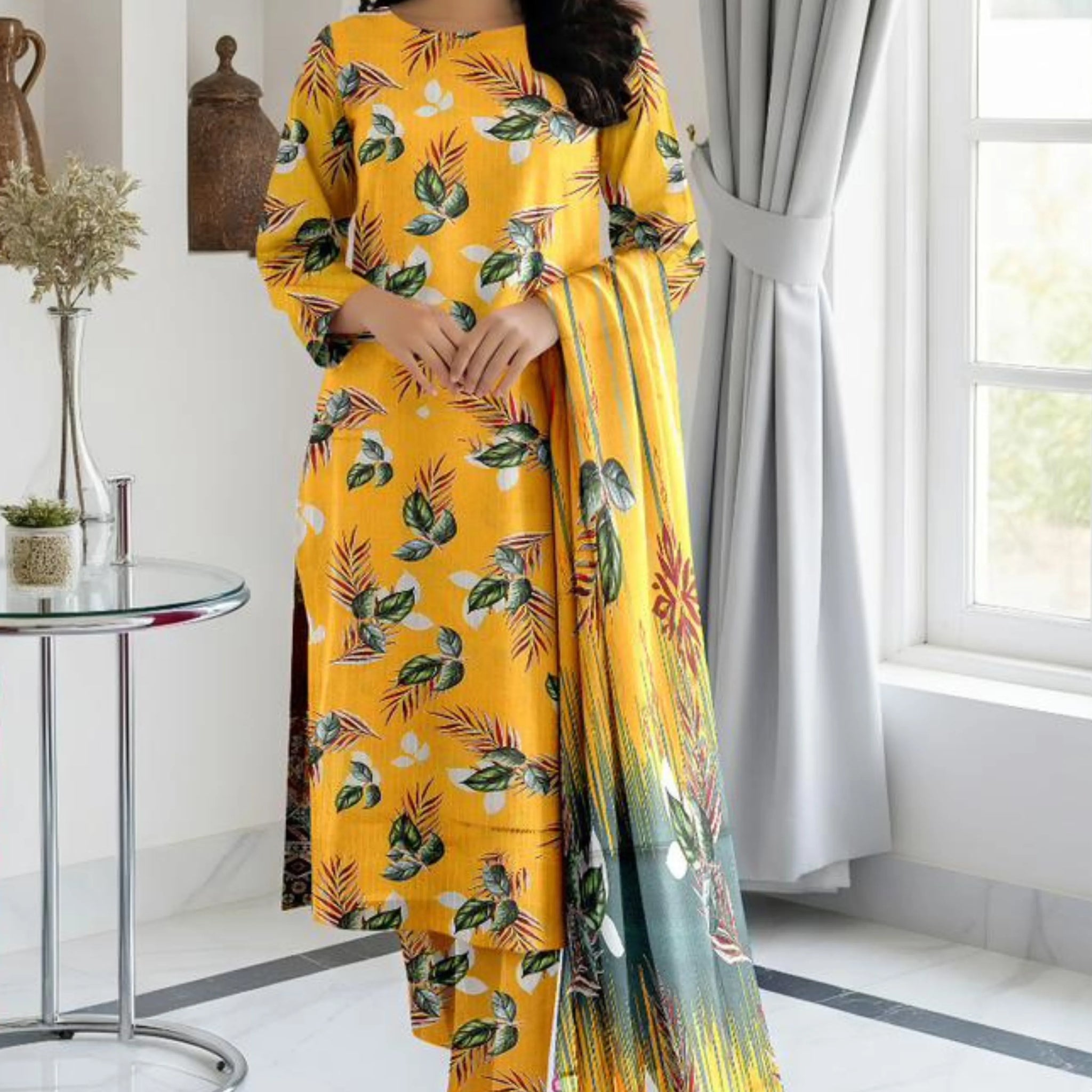 3 Piece Bana Doria Linuen Printed with Tana Dora Dupatta ZR-1318-WC