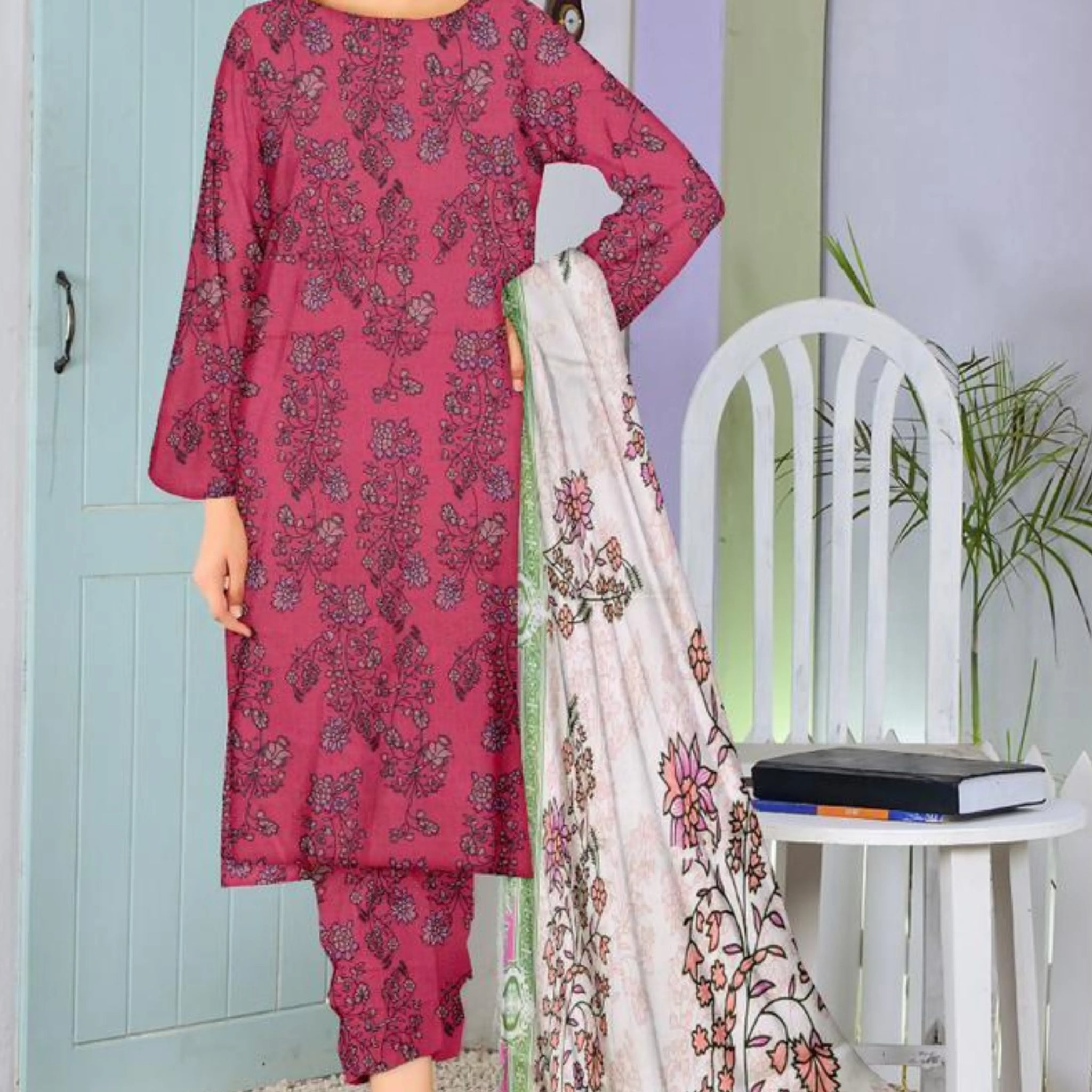 3 Piece Bana Dora Linuen Printed with Tana Dora Dupatta ZR-1316-WC