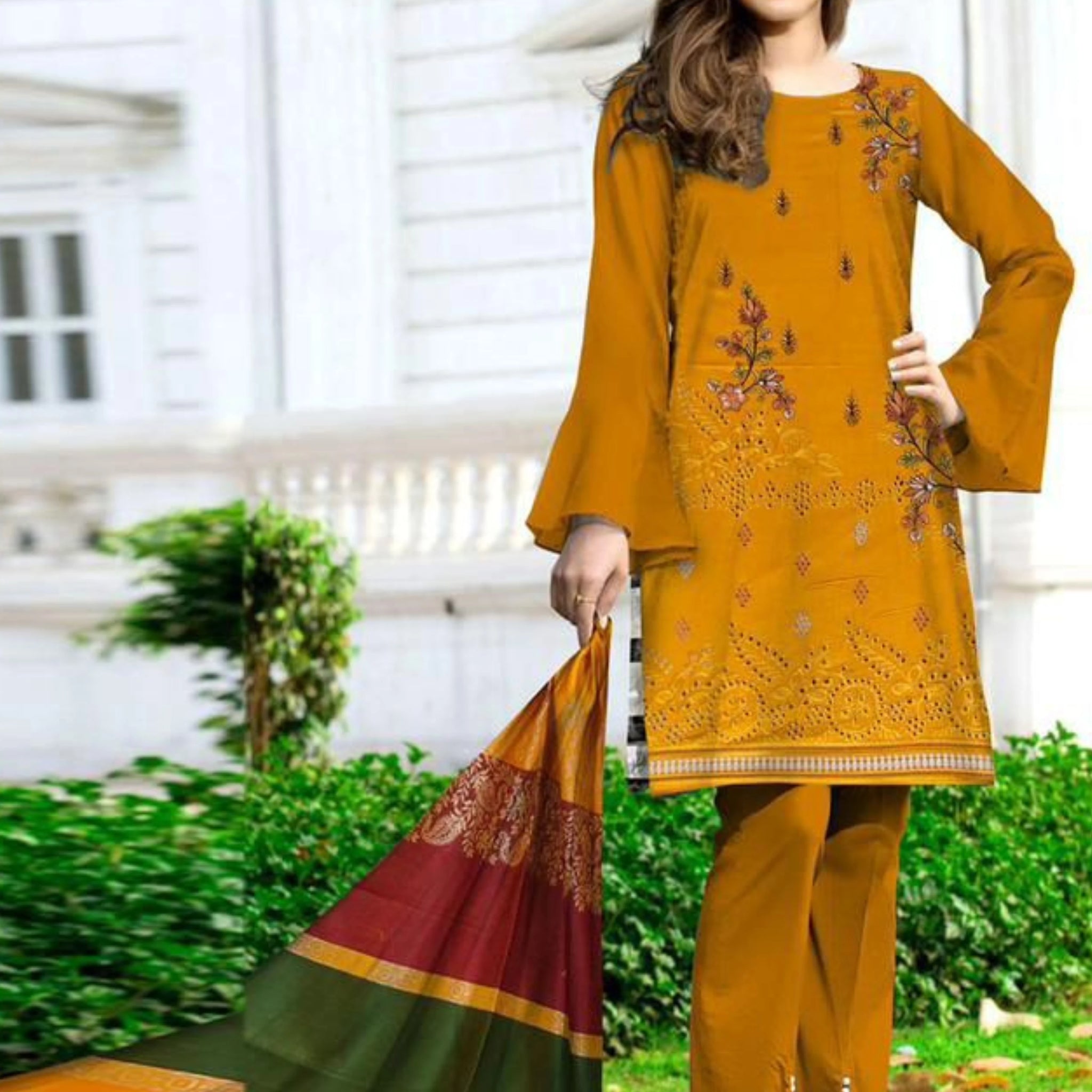 3 Piece Gul Ahmad Dhanak Front Embroidery 3D Shawl ZR-1291-WC
