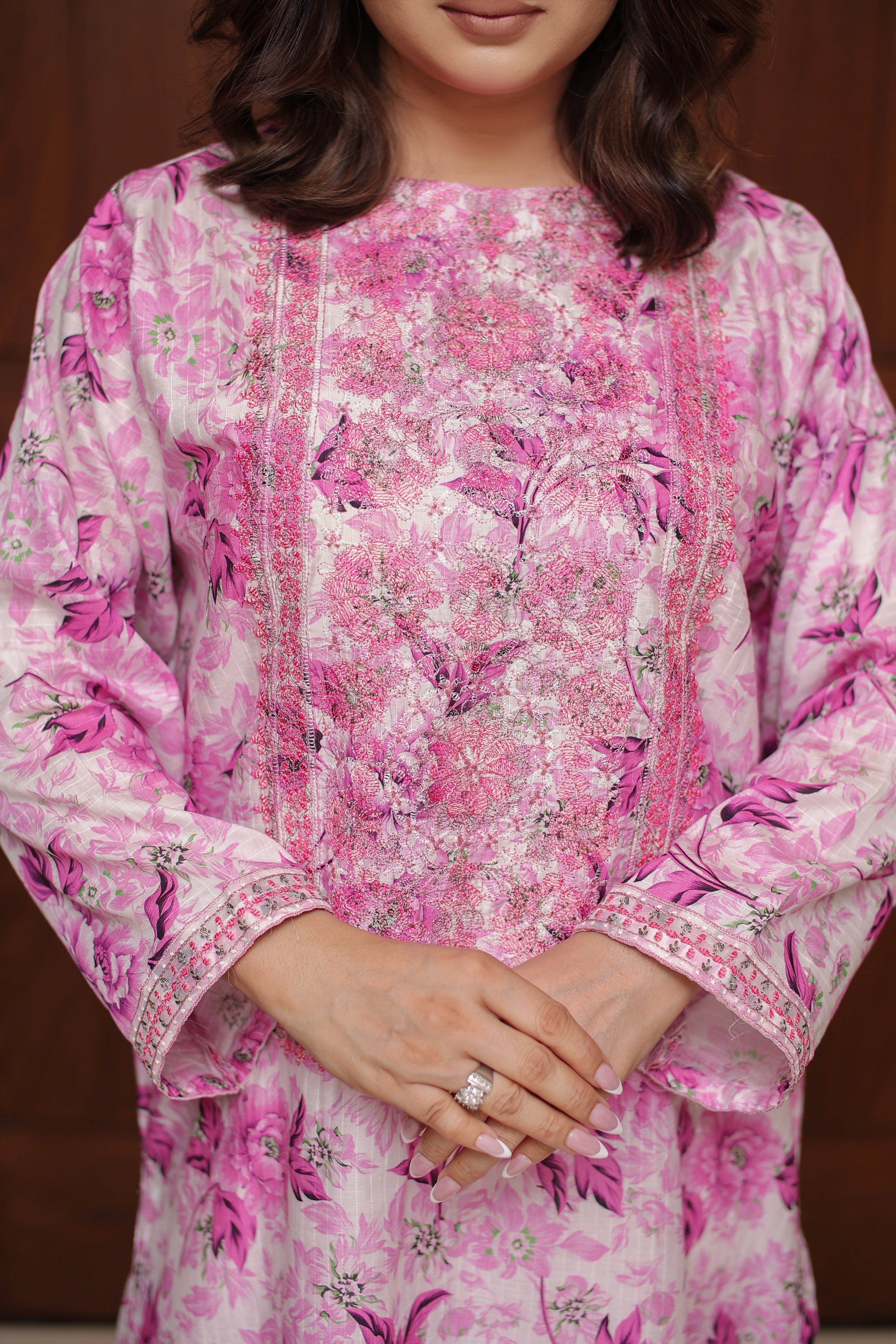 2 Piece - Baby Pink Color All Over Print Soft Lawn | ZB1015-SM