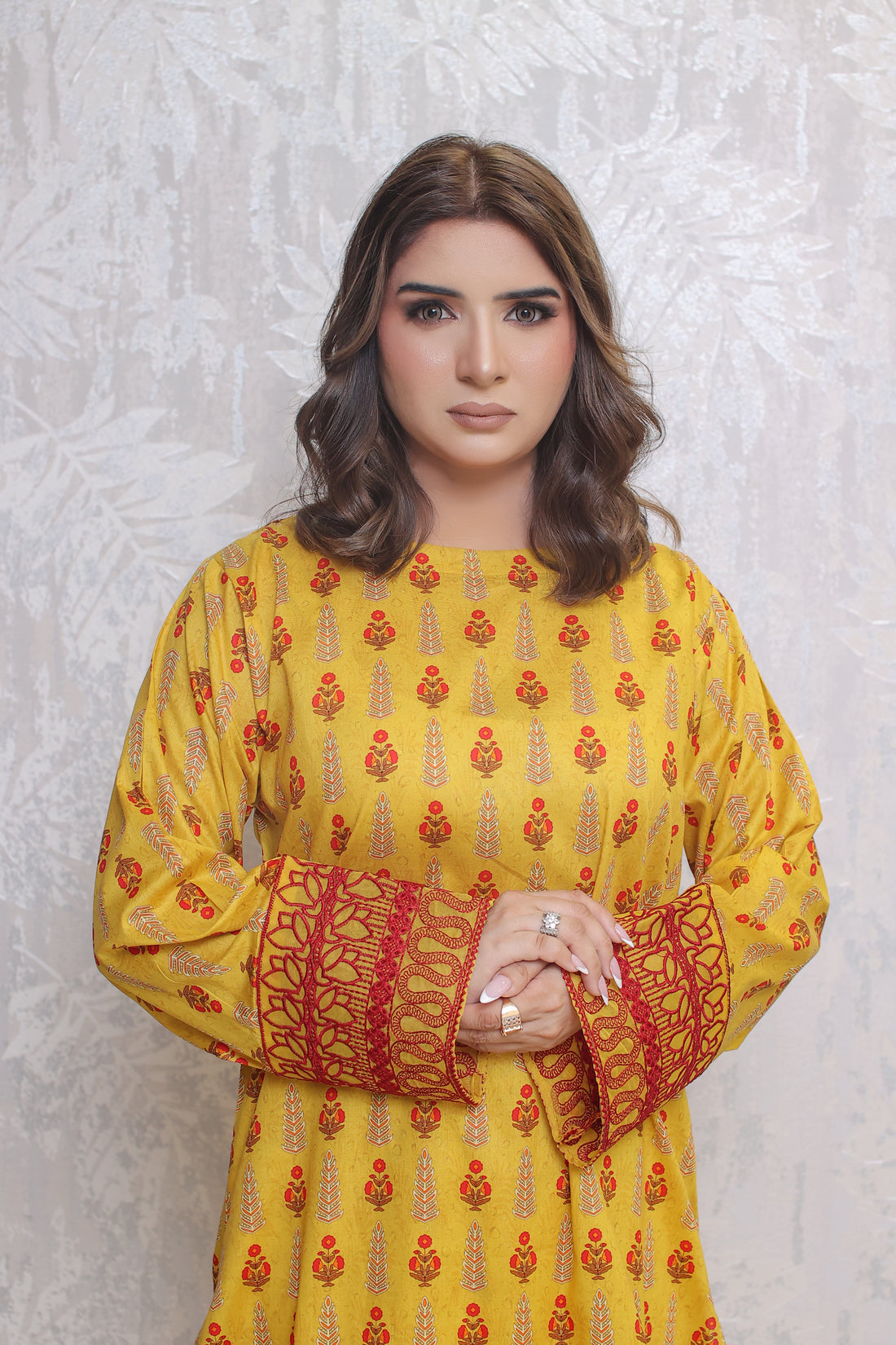 2 Piece - Yellow color soft lawn All Over Print Embroidery front | ZB1003-SM