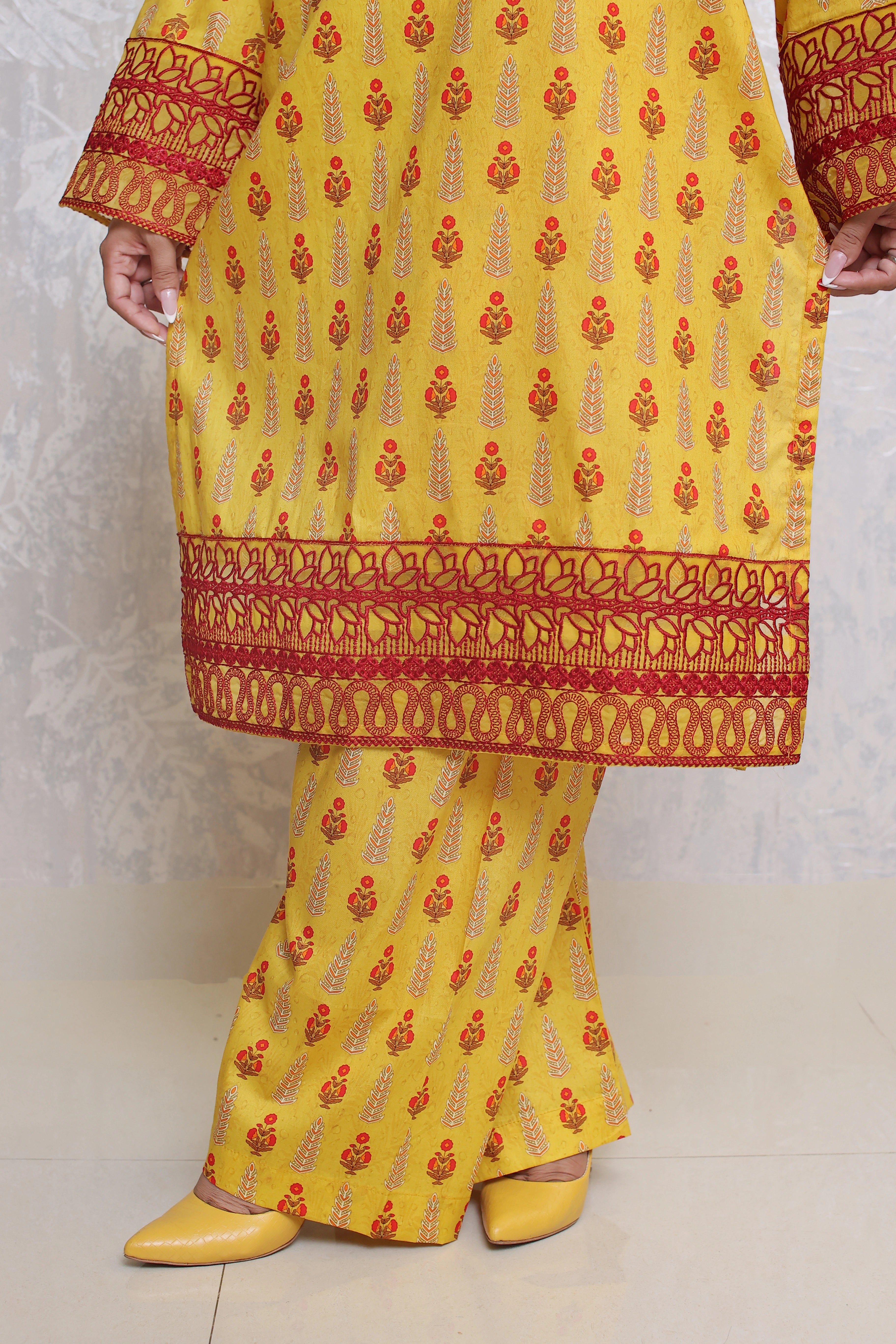 2 Piece - Yellow color soft lawn All Over Print Embroidery front | ZB1003-SM