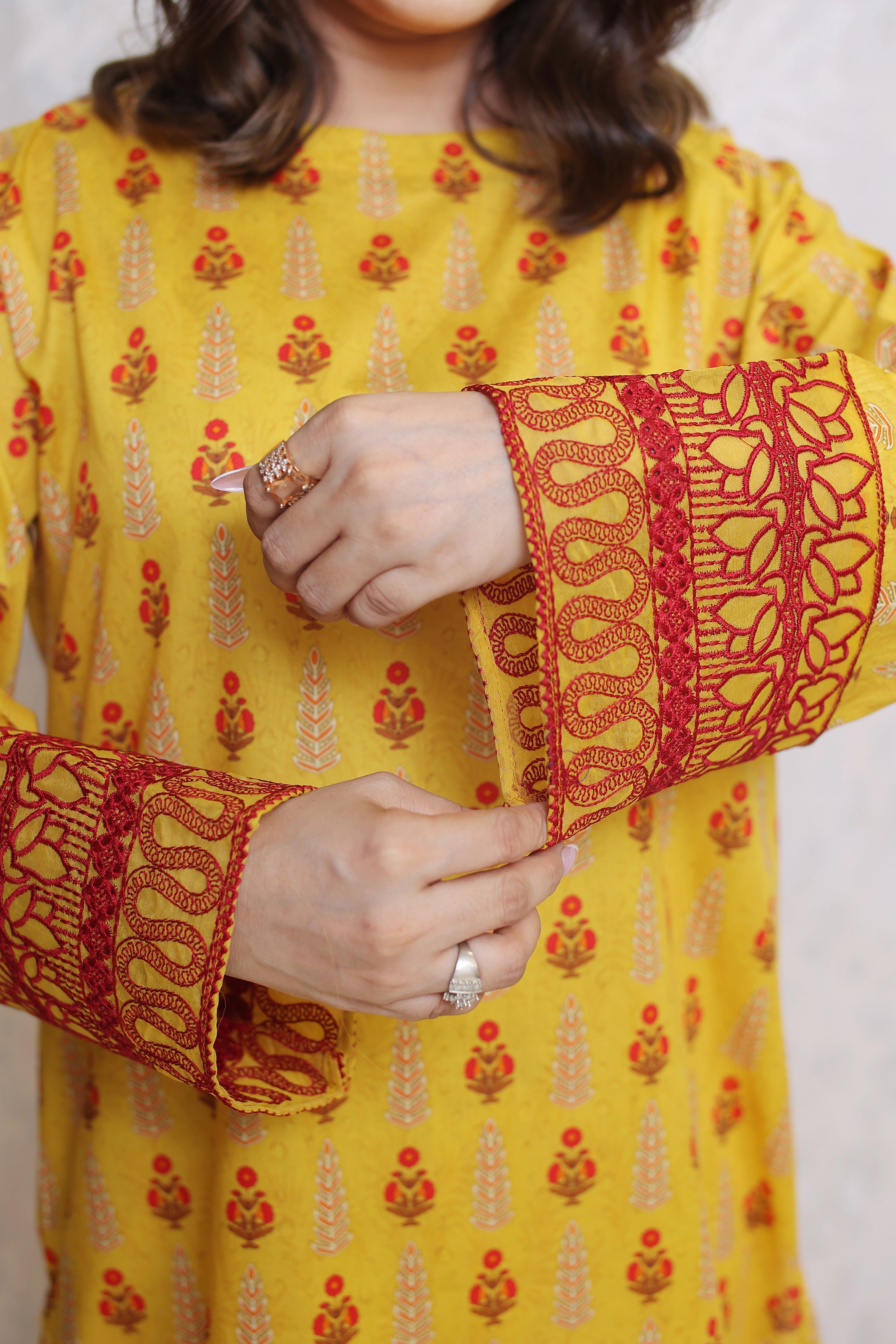 2 Piece - Yellow color soft lawn All Over Print Embroidery front | ZB1003-SM