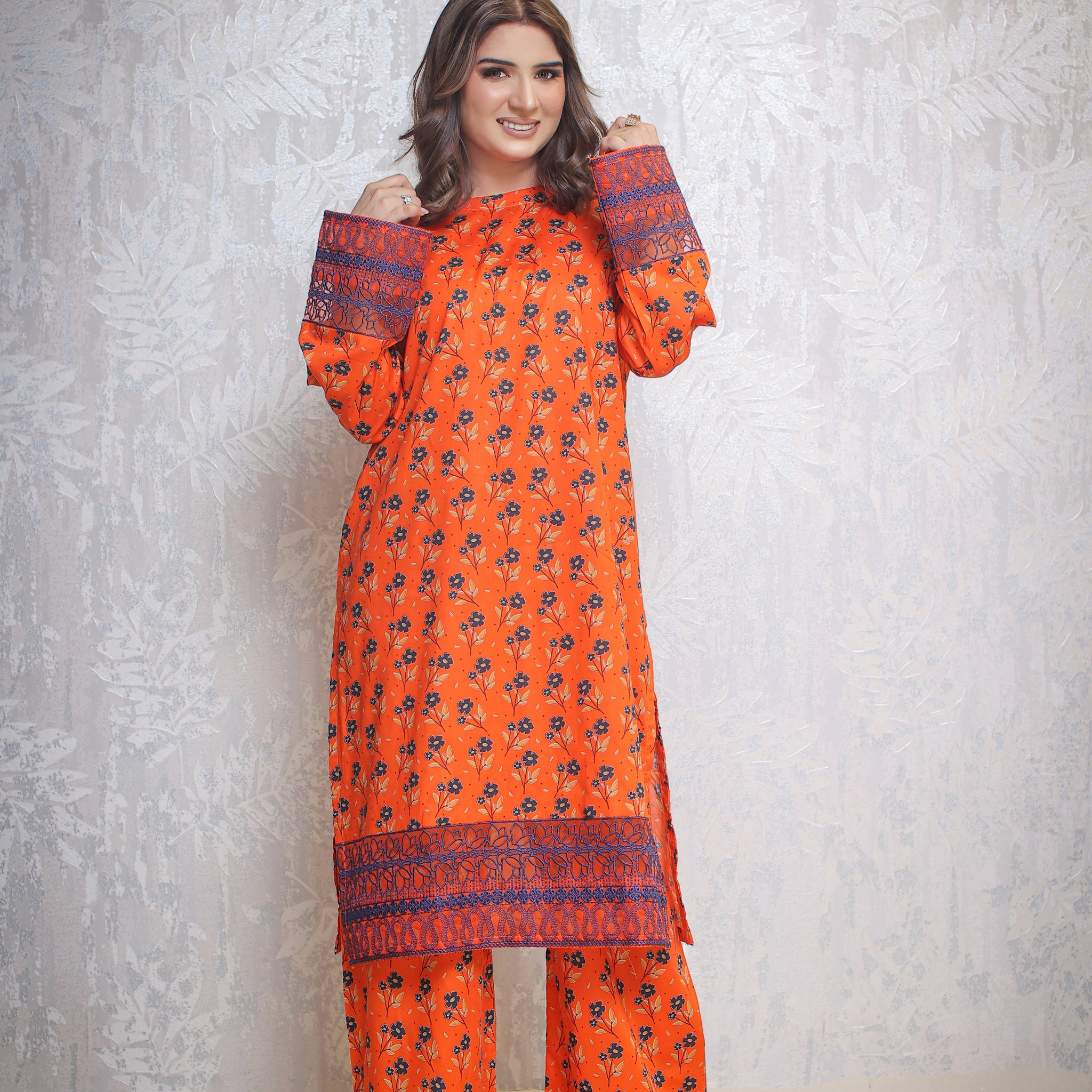 2 Piece - Orange Color Printed Soft Lawn | ZB1008-SM