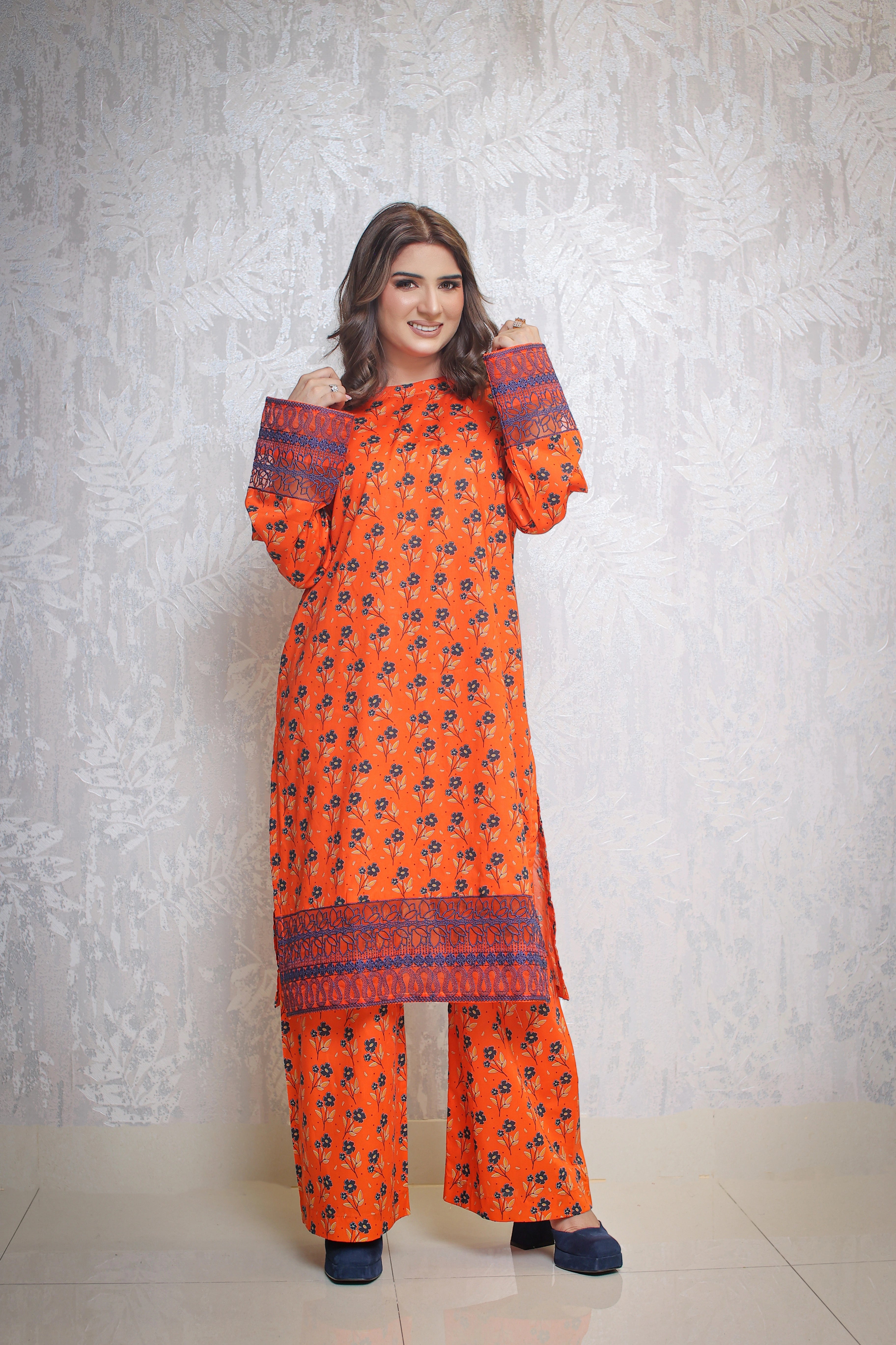 2 Piece - Orange Color Printed Soft Lawn | ZB1008-SM