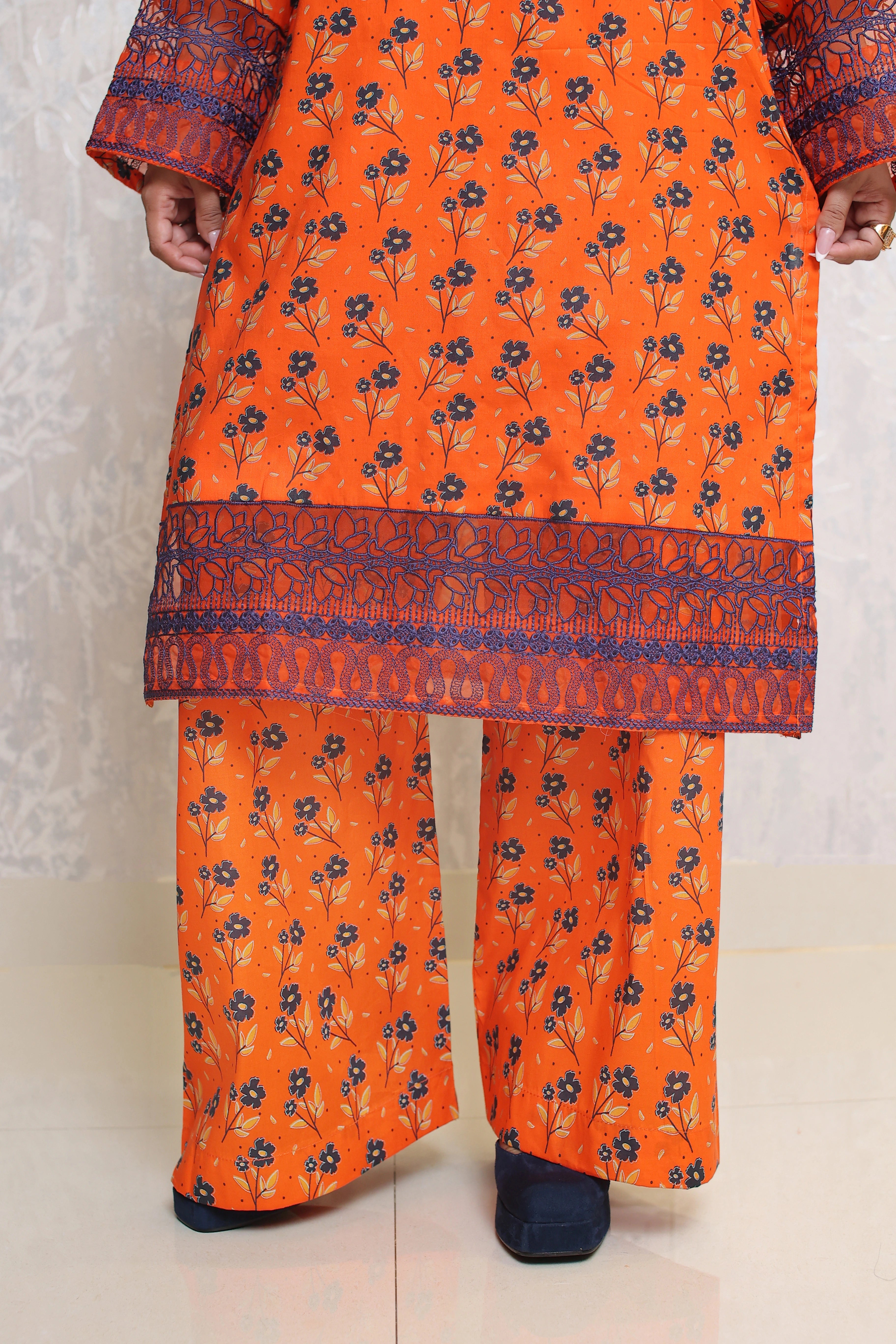 2 Piece - Orange Color Printed Soft Lawn | ZB1008-SM