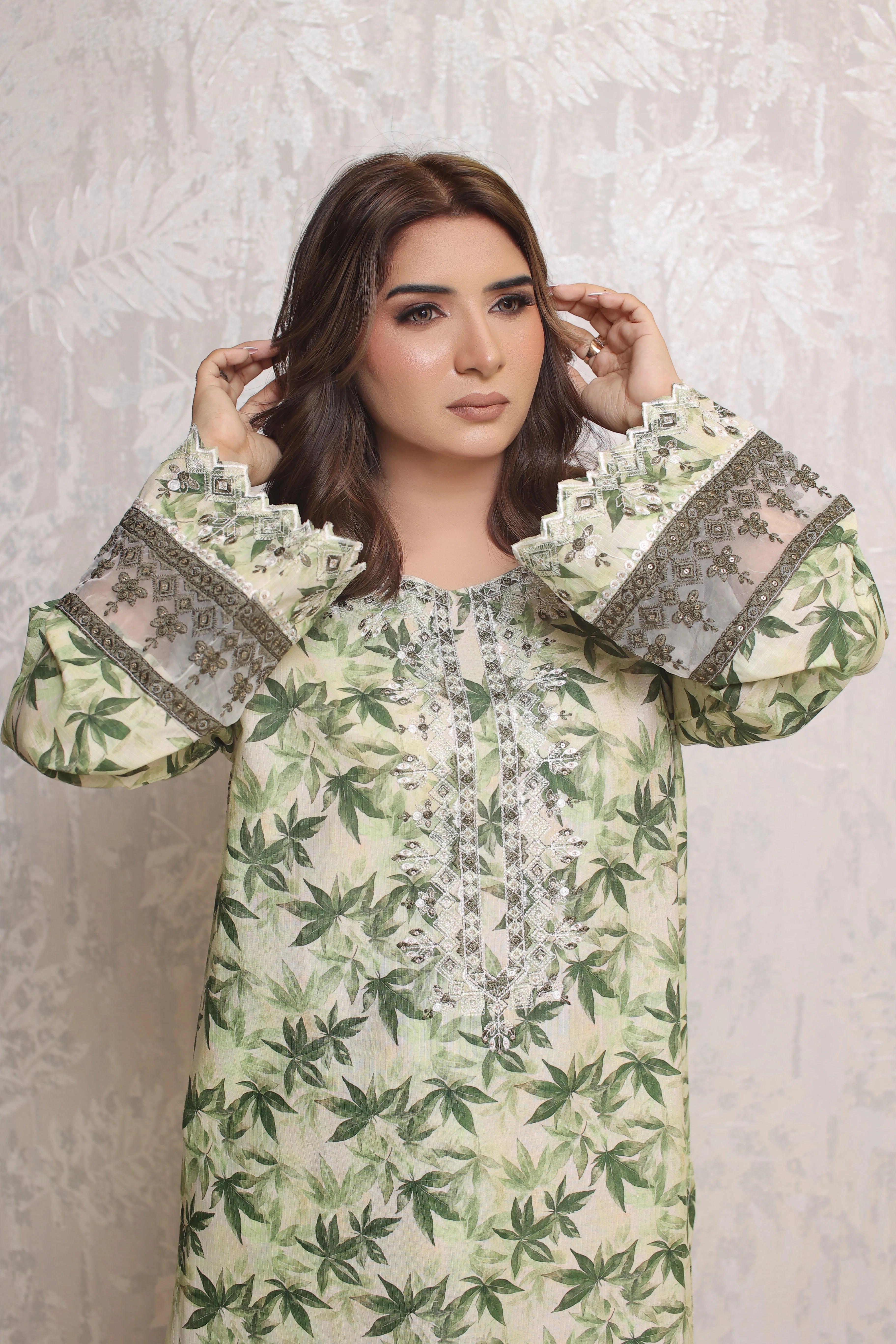 2 Piece - Floral Green Bana Doria Suit | ZB1019-SM