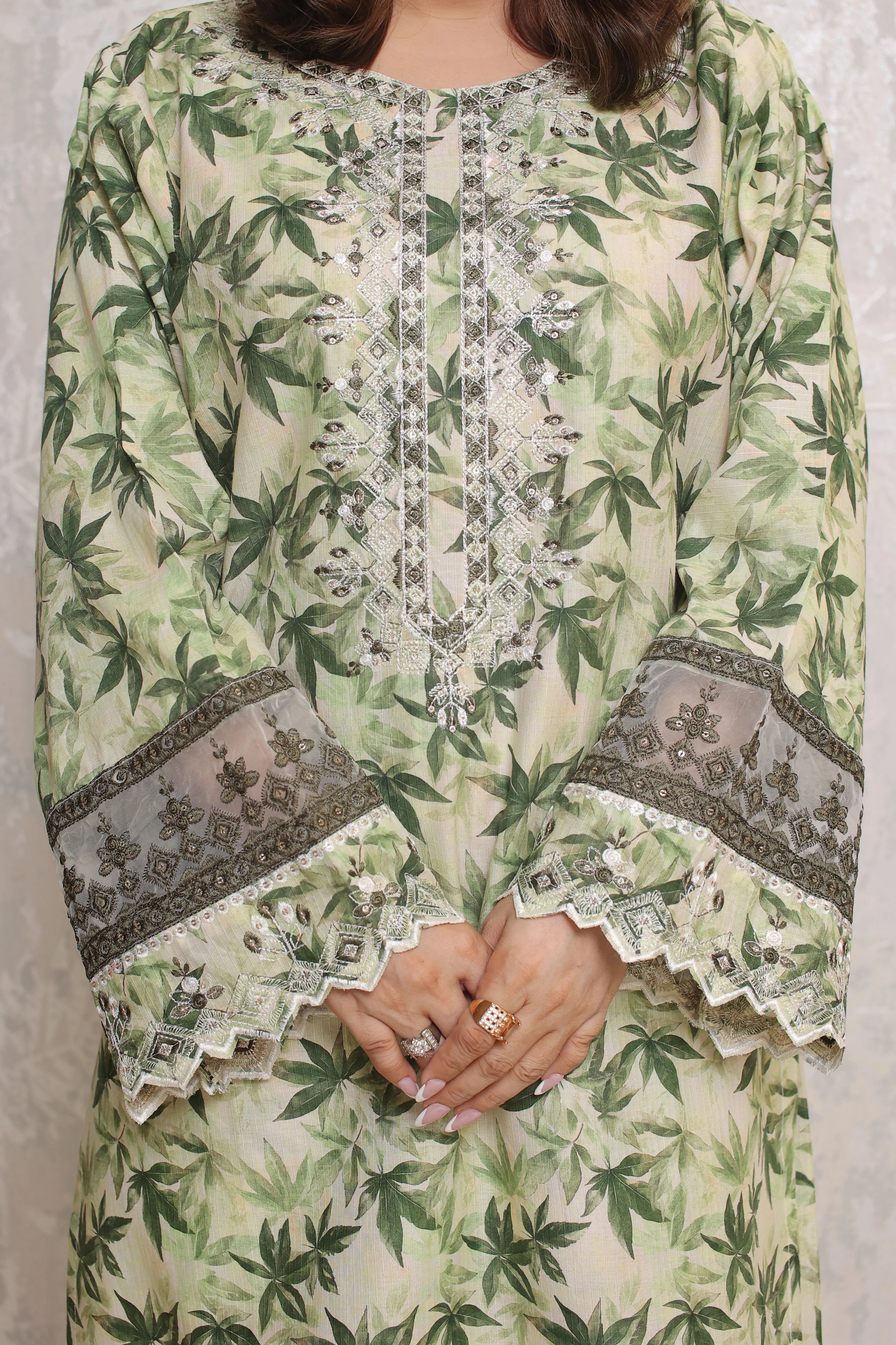 2 Piece - Floral Green Bana Doria Suit | ZB1019-SM