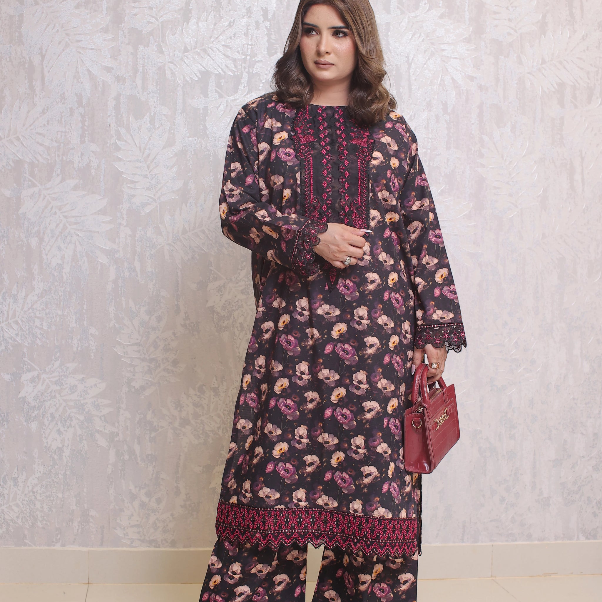 2 Piece - Black Plum Color Bana Doria Suit | ZB1016-SM
