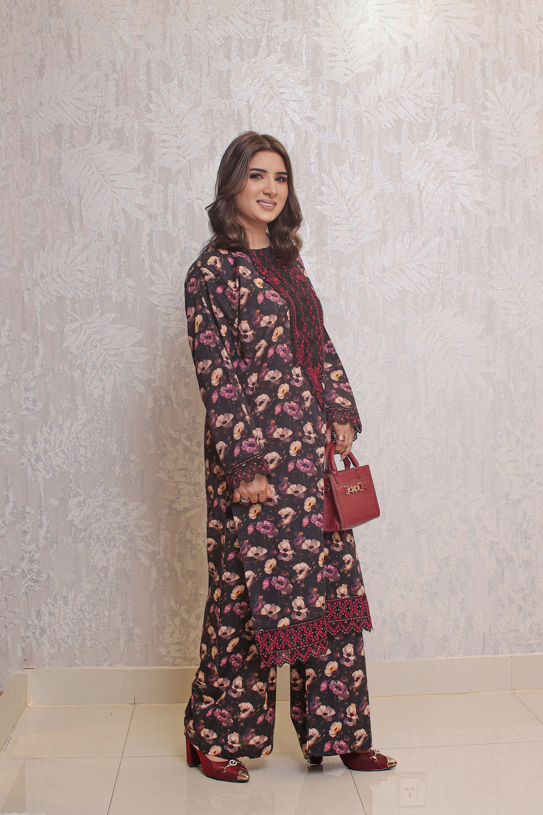 2 Piece - Black Plum Color Soft Lawn Bana Dora | ZB1016-SM