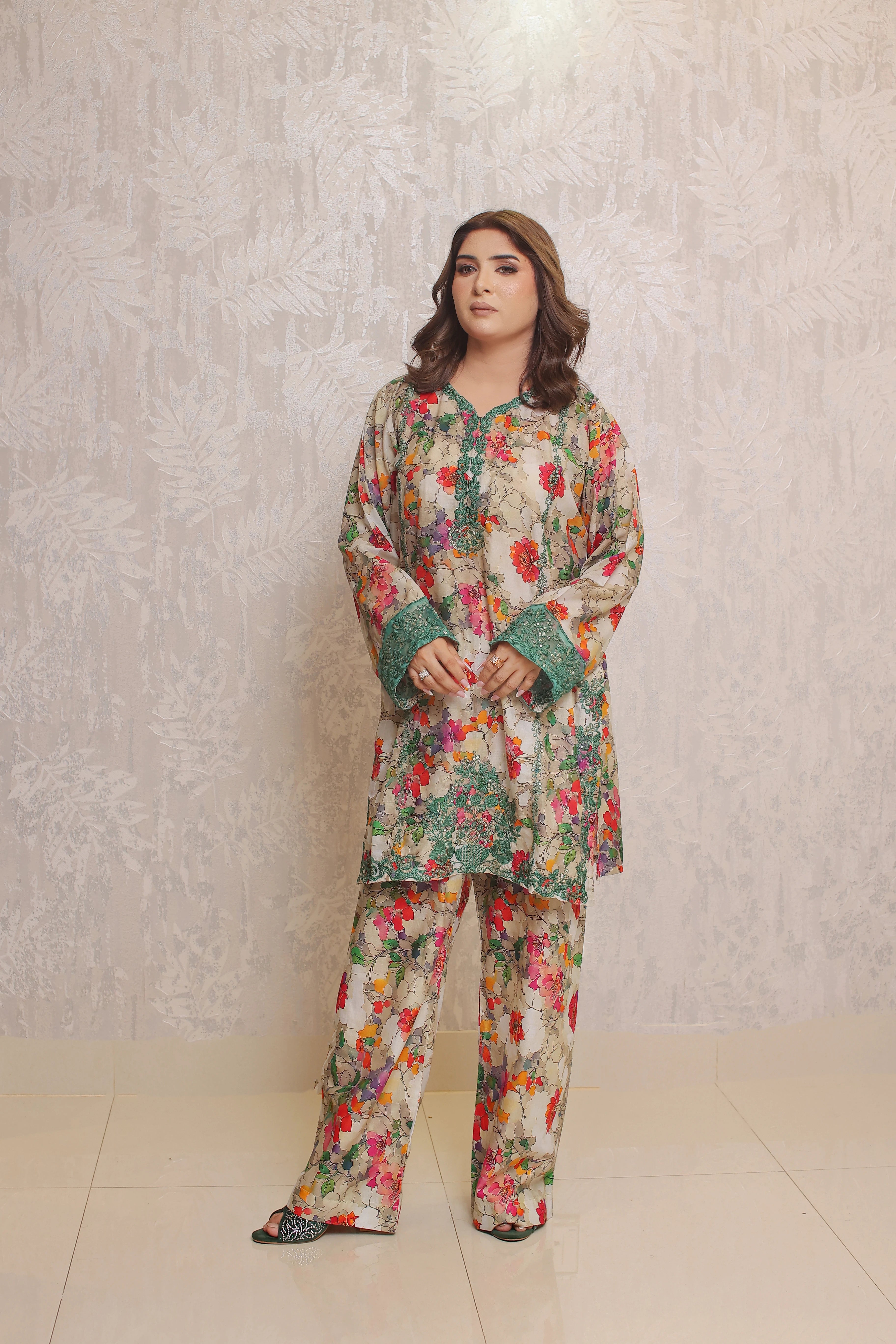 2 Piece - Peach Multi Printed Color Soft Lawn | ZB1022-SM