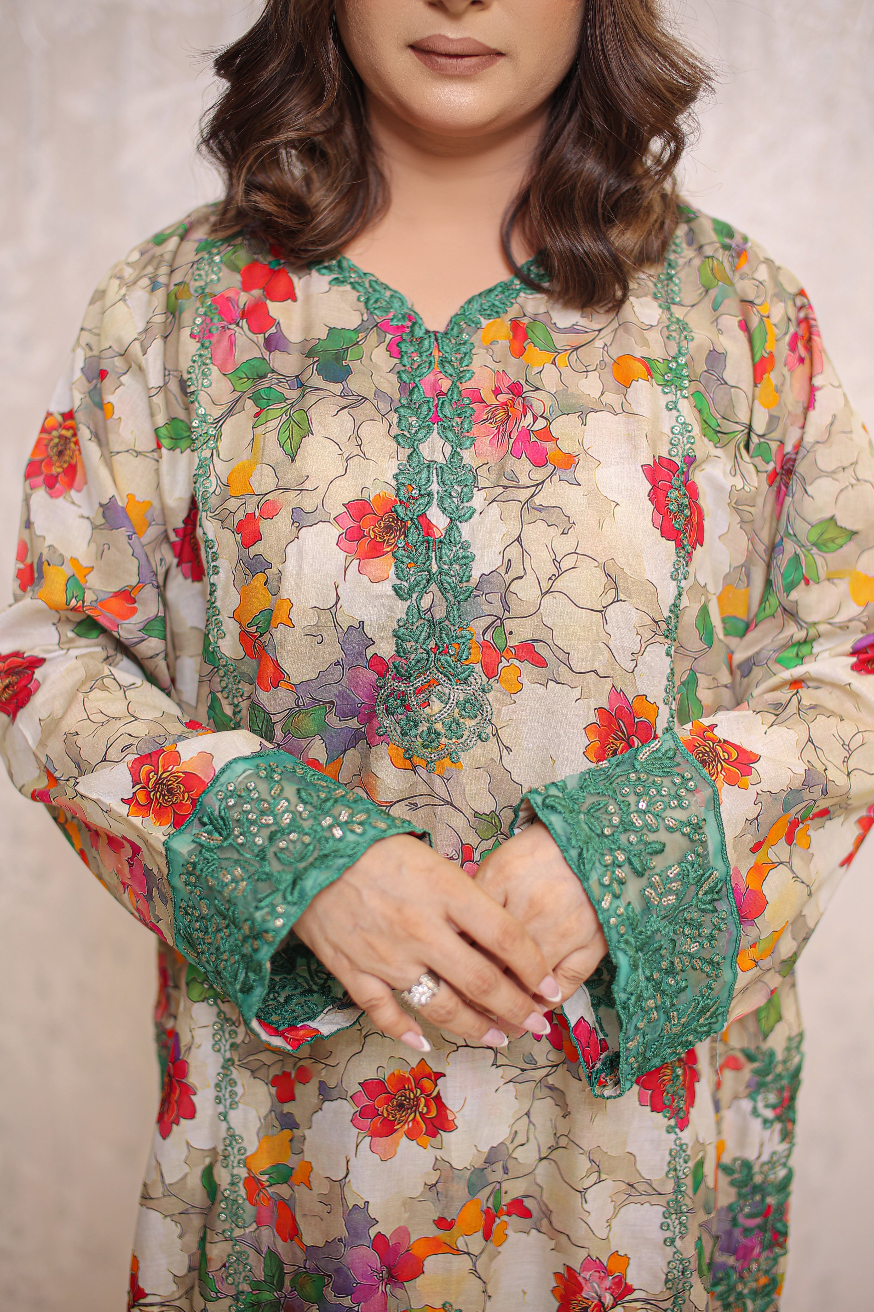 2 Piece - Peach Multi Printed Color Soft Lawn | ZB1022-SM