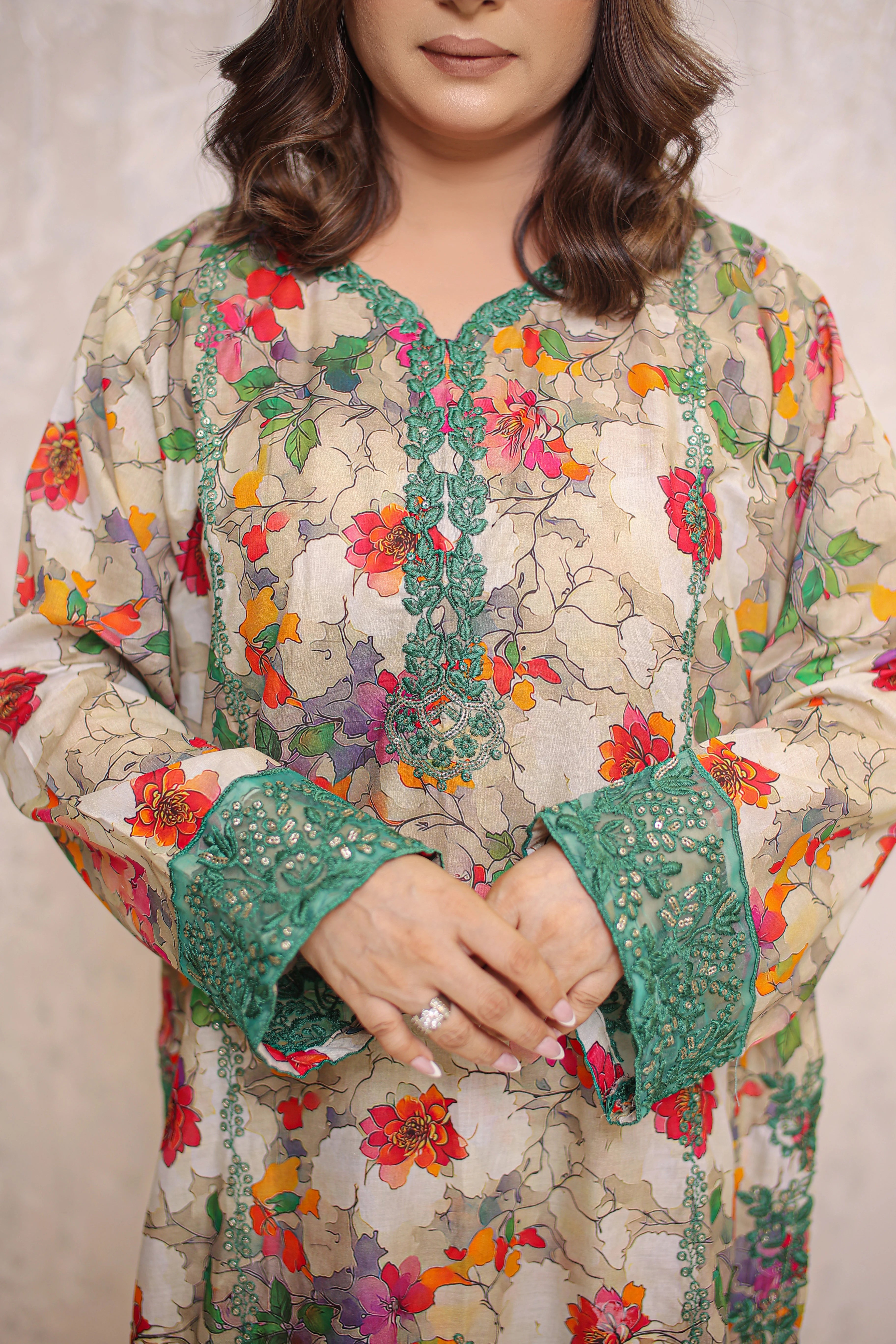 2 Piece - Peach Multi Printed Color Soft Lawn | ZB1022-SM