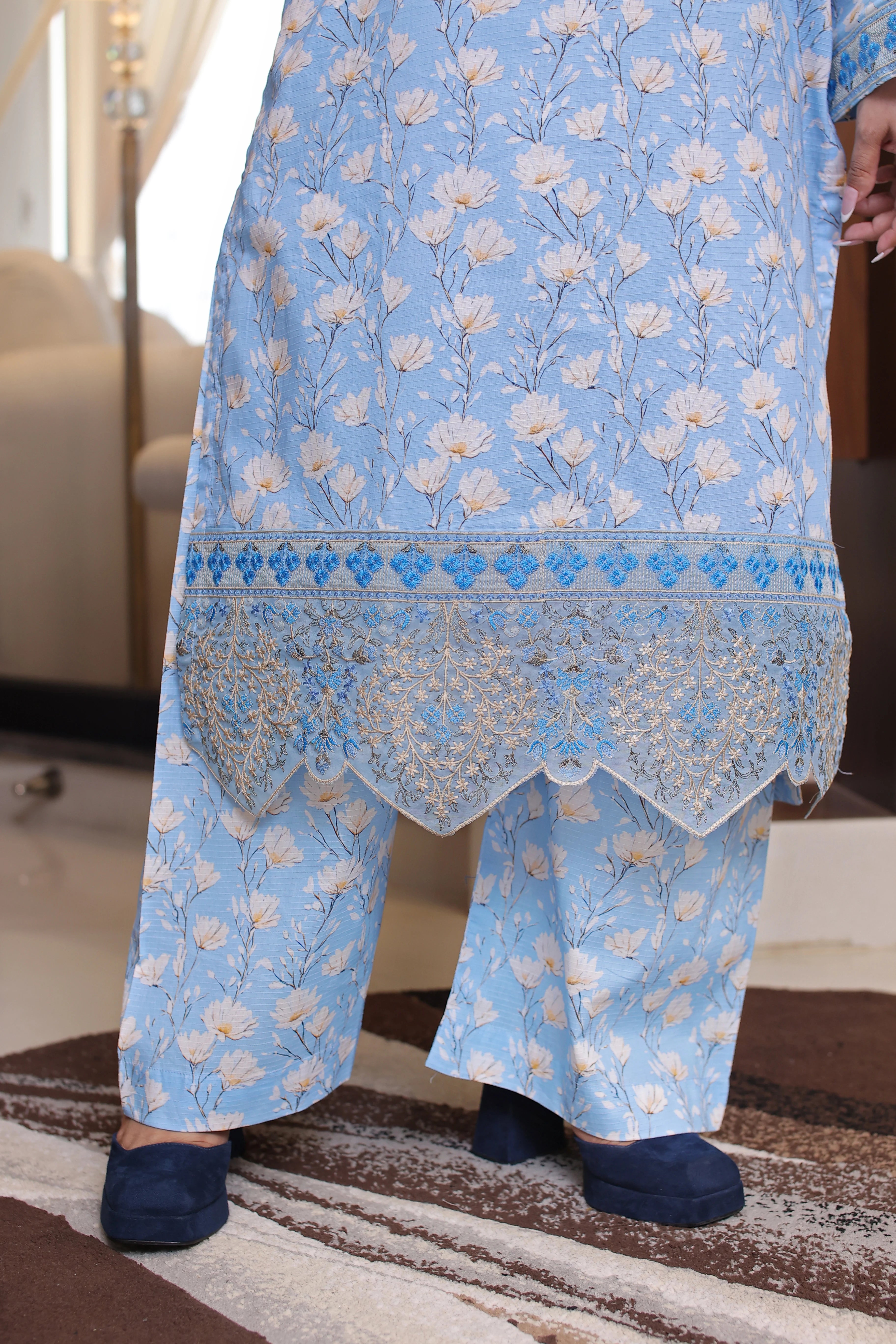 2 Piece - Sky Blue Color Bana Doria Suit | ZB1017-SM