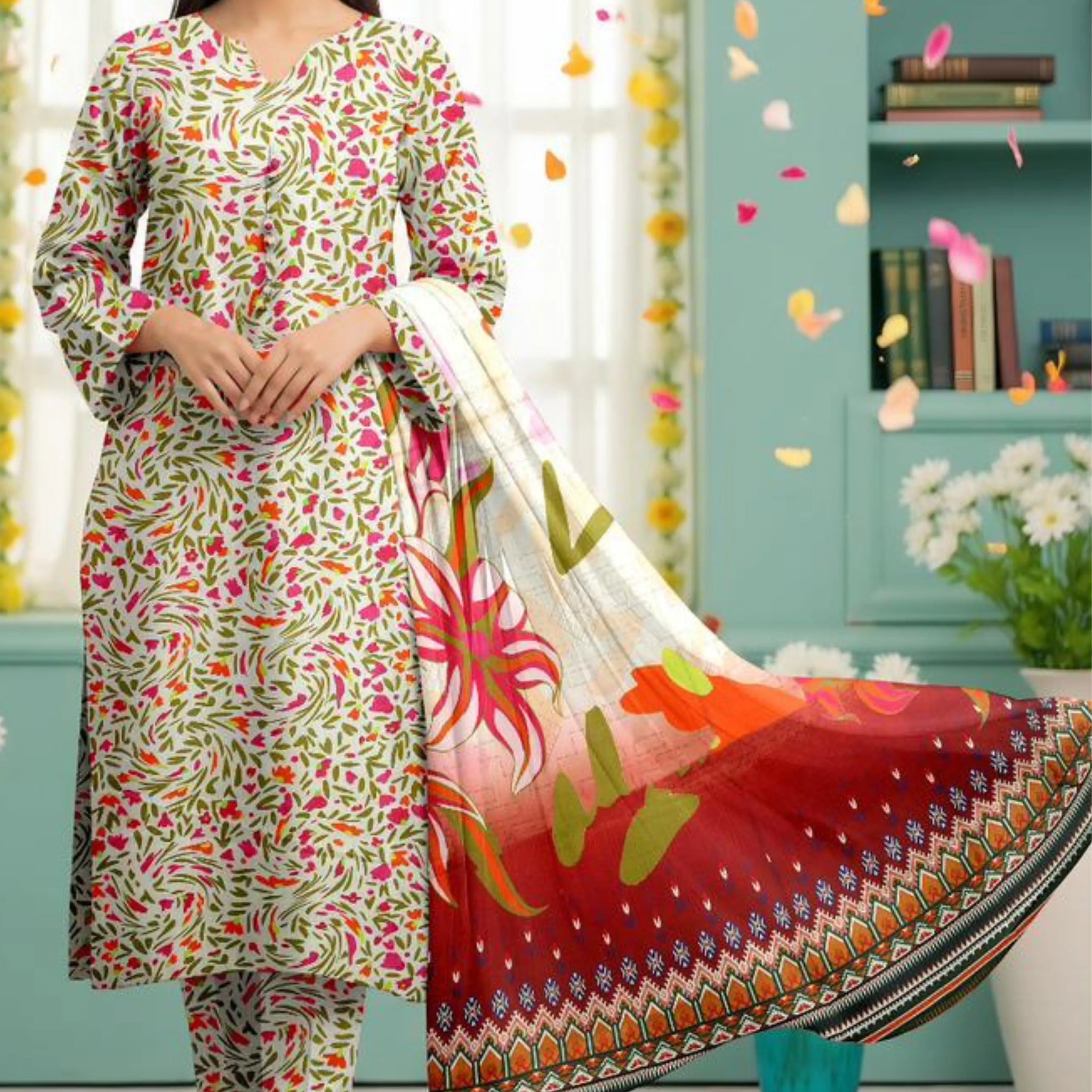 3 Piece Bana Doria Linuen Printed with Tana Dora Dupatta ZR-1323-WC