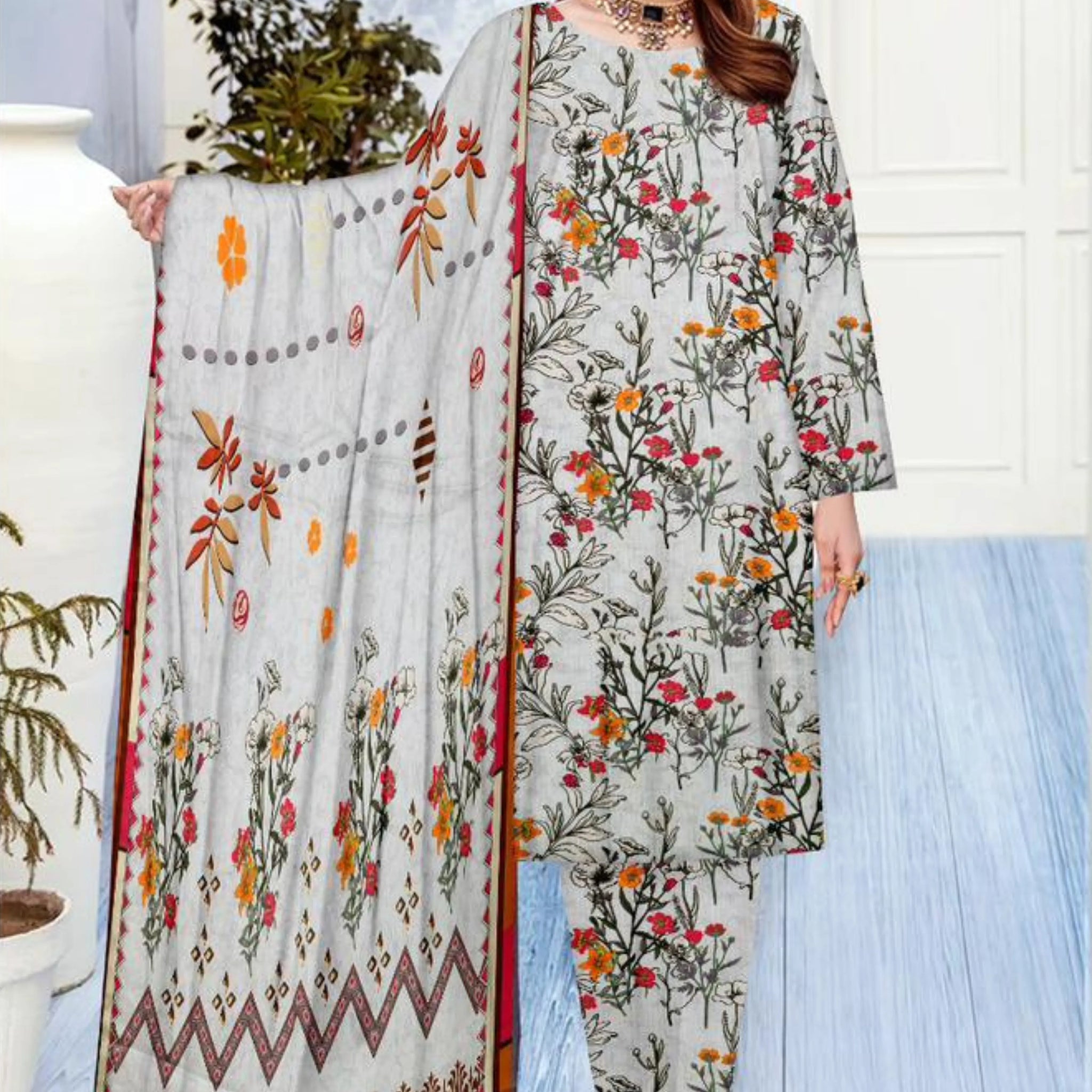 3 Piece Bana Doria Linuen Printed with Tana Dora Dupatta ZR-1322-WC