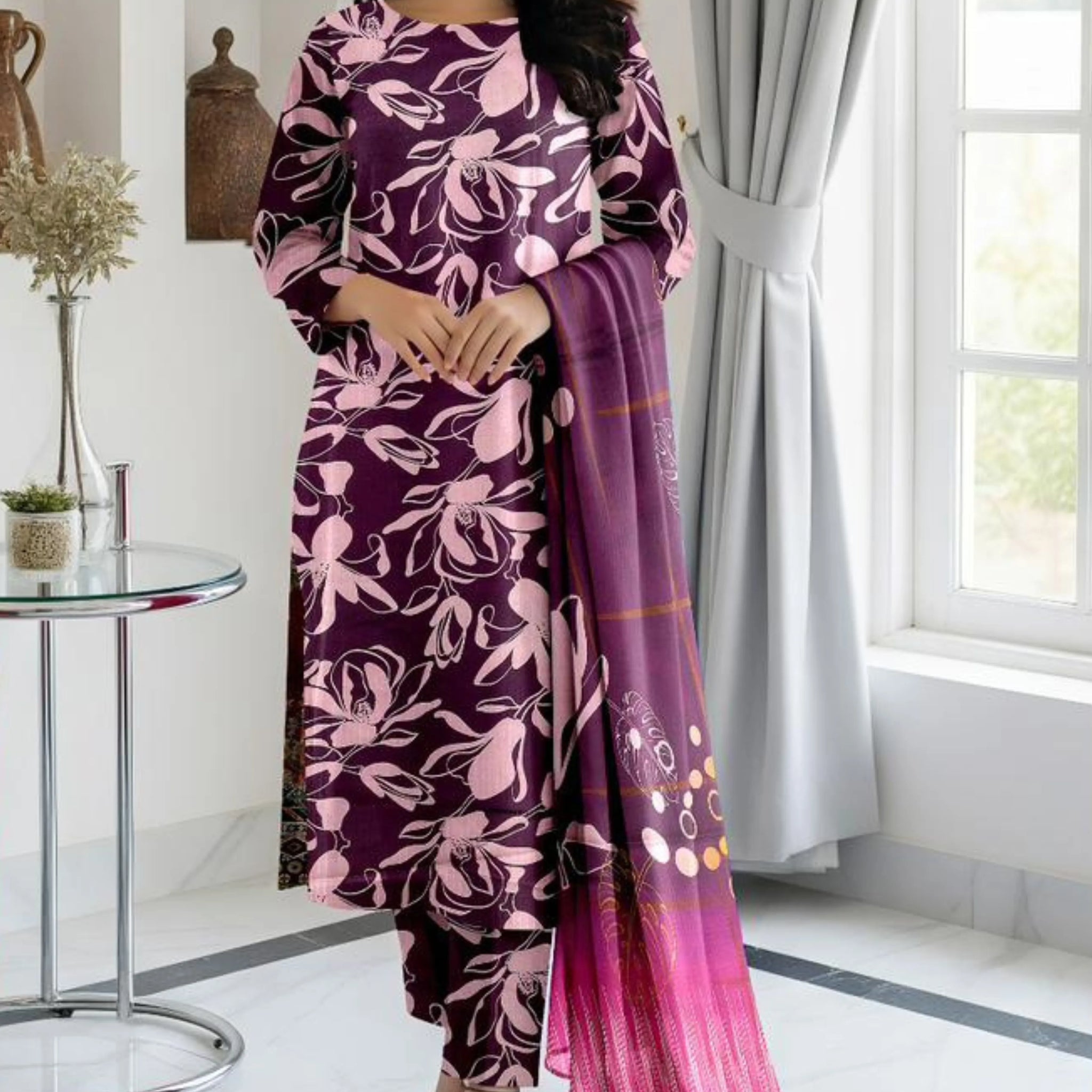3 Piece Bana Doria Linuen Printed with Tana Dora Dupatta ZR-1321-WC